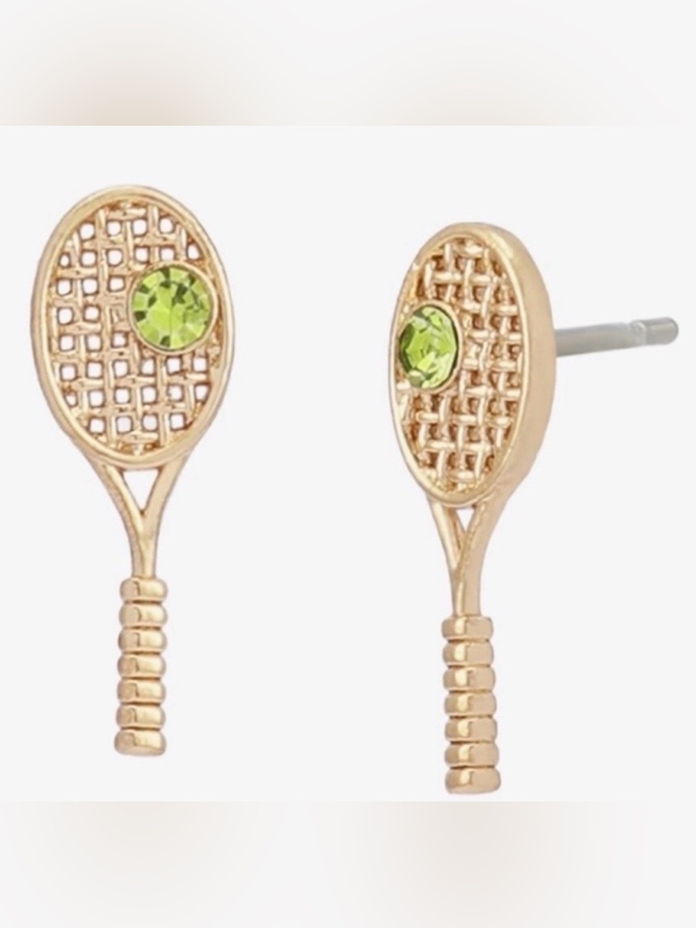 BETSEY JOHNSON Tennis Racquet & Green Crystal Tennis Ball Stud Earrings NEW NWT